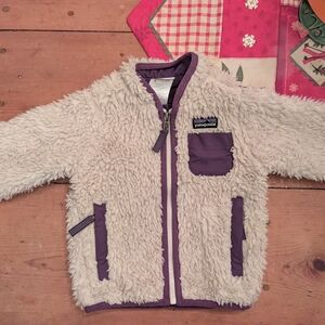 Patagonia Cream and Purple Fleece Jacket